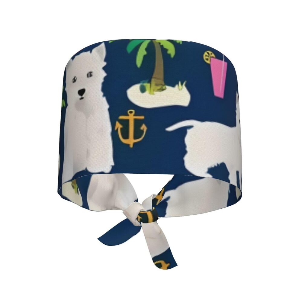 9046 Westie Dogs Beach Summer Tropical Adjustable Working Cap Scrub Hat